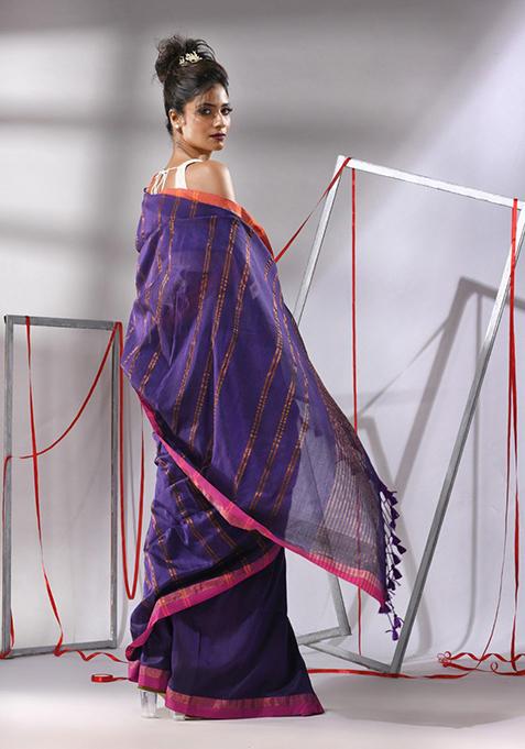 Blue Zari Design Soft Cotton Saree Set