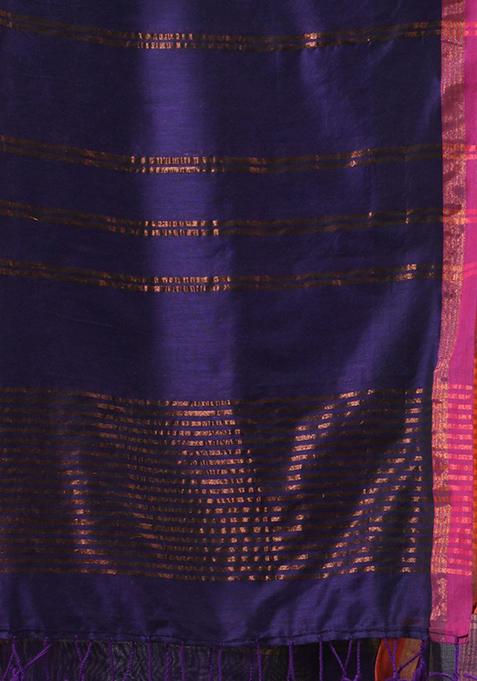 Blue Zari Design Soft Cotton Saree Set