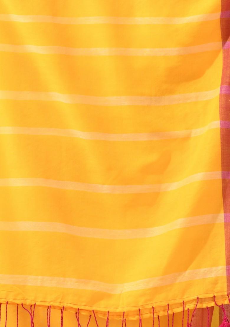 Yellow Zari Design Soft Cotton Saree Set