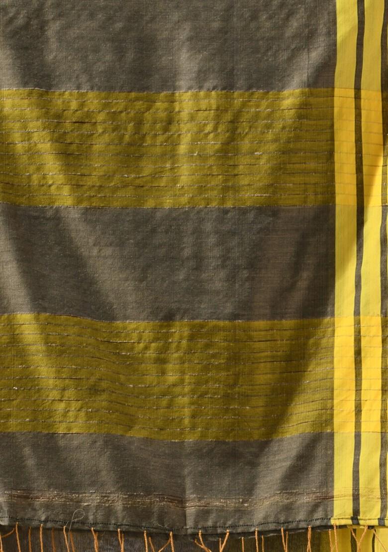 Ecru Woven Design Cotton Saree Set