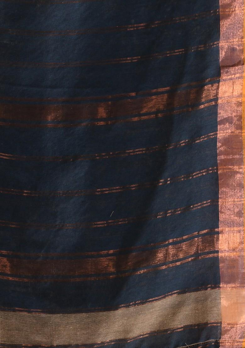 Ecru Striped Cotton Saree Set