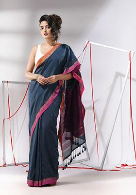 Grey Sequin Work Cotton Saree Set