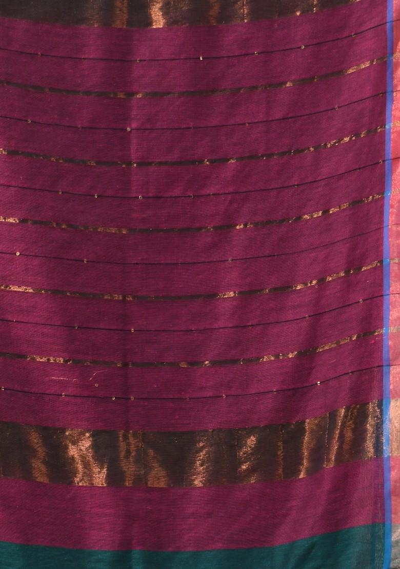 Teal Sequin Zari Woven Work Cotton Saree Set