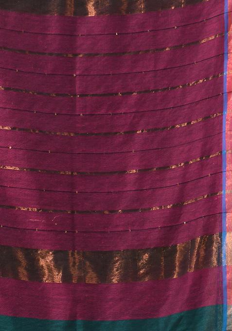 Teal Sequin Zari Woven Work Cotton Saree Set