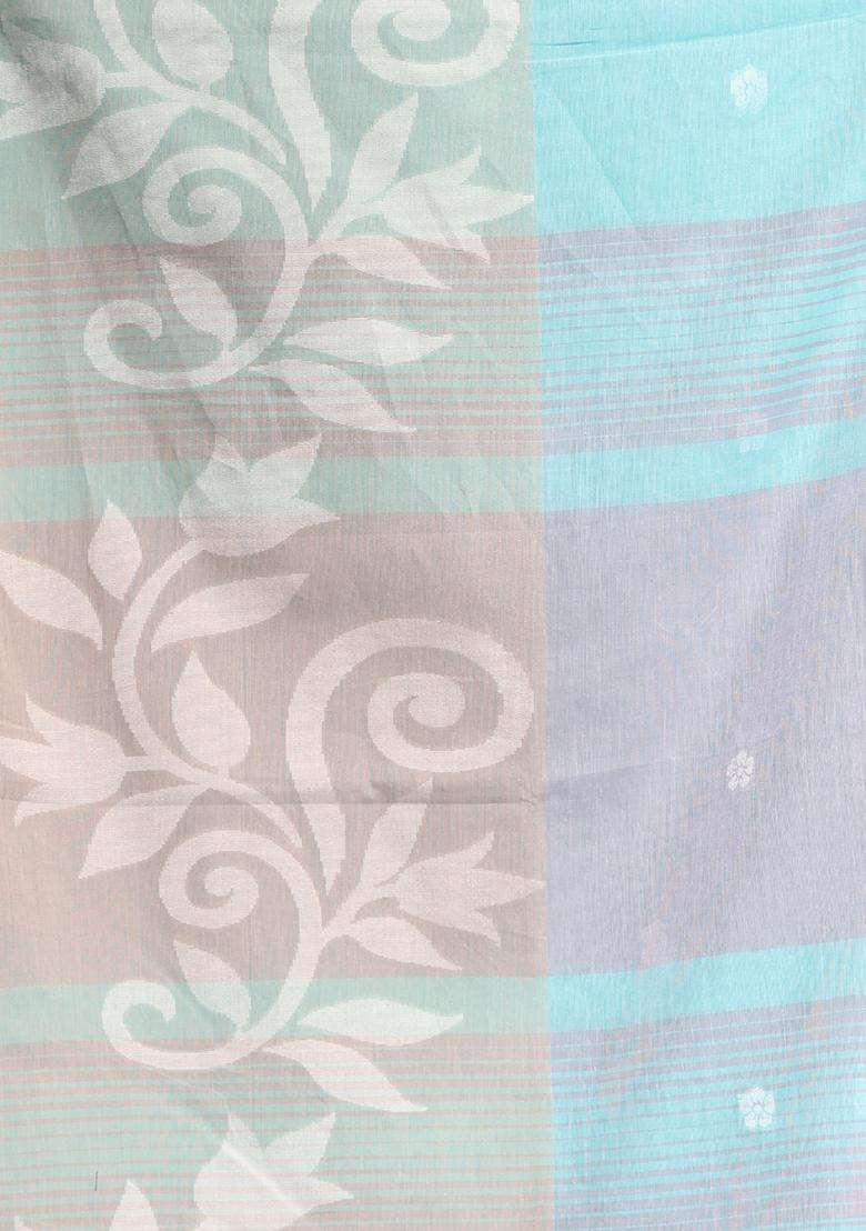 Sea Green Nakshi Print Soft Pure Cotton Saree Set