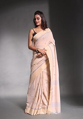 Ecru Nakshi Print Soft Pure Cotton Saree Set