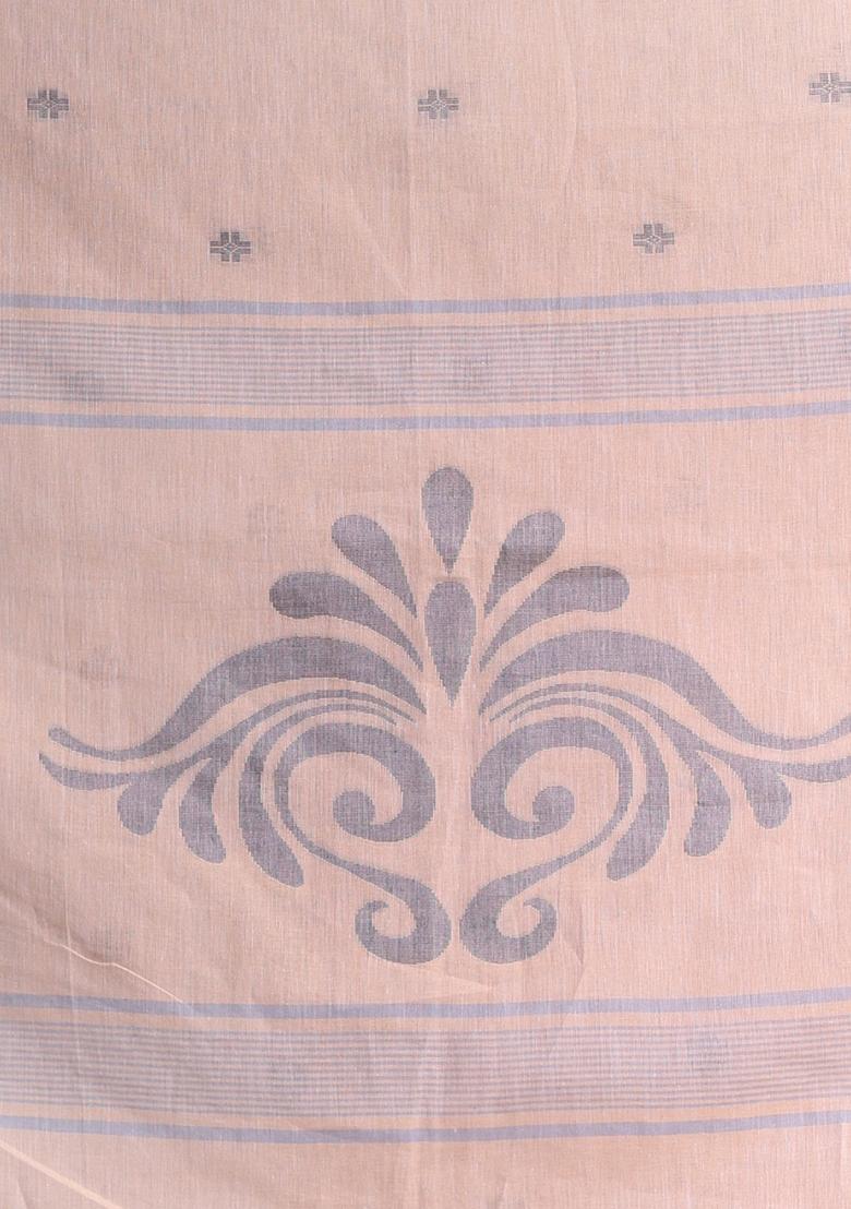 Ecru Nakshi Print Soft Pure Cotton Saree Set - Indya