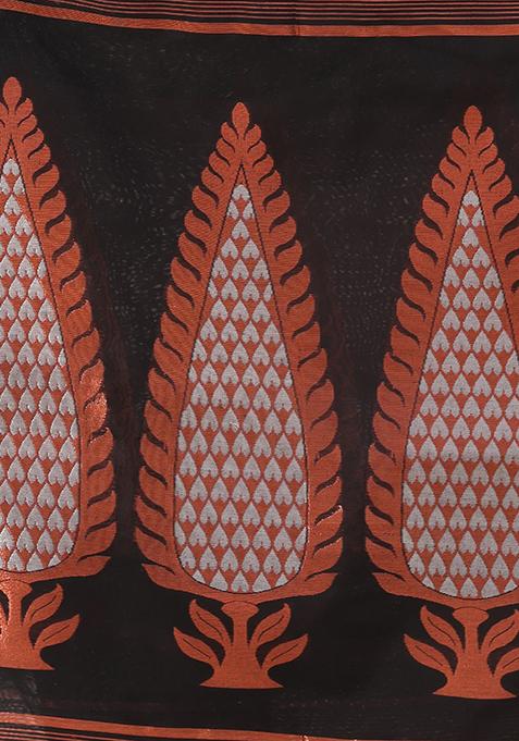 Black Zari Woven Work Cotton Saree Set