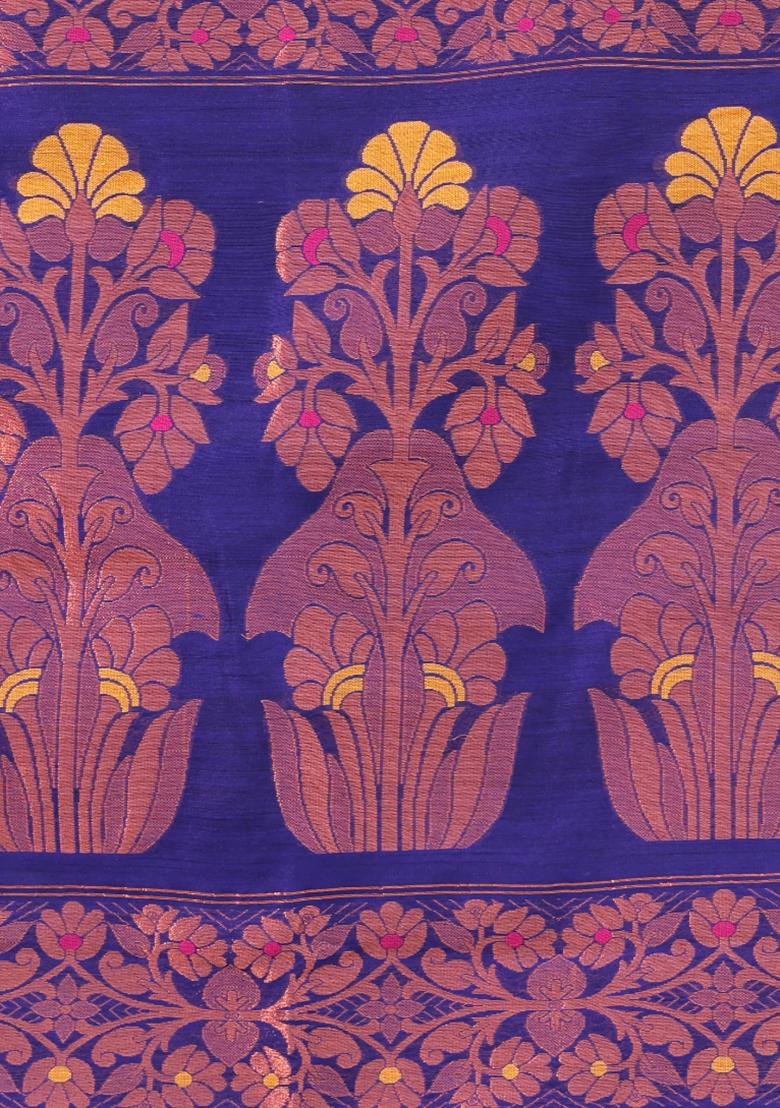 Royal Blue Zari Woven Work Cotton Saree Set