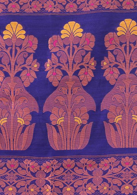 Royal Blue Zari Woven Work Cotton Saree Set