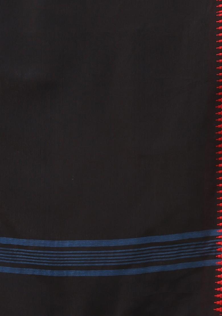 Teal Blue Solid Pure Cotton Saree Set