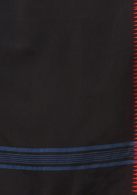 Teal Blue Solid Pure Cotton Saree Set