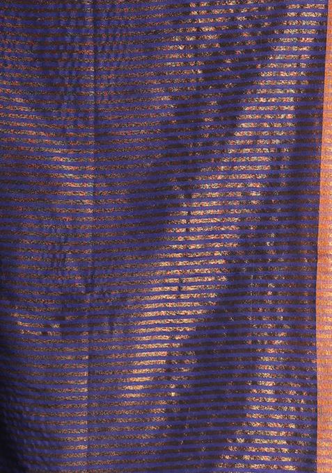 Blue Woven Design Pure Cotton Saree Set