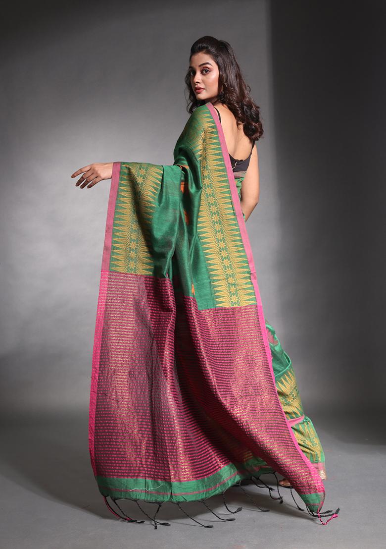 Green Woven Work Pure Cotton Saree Set