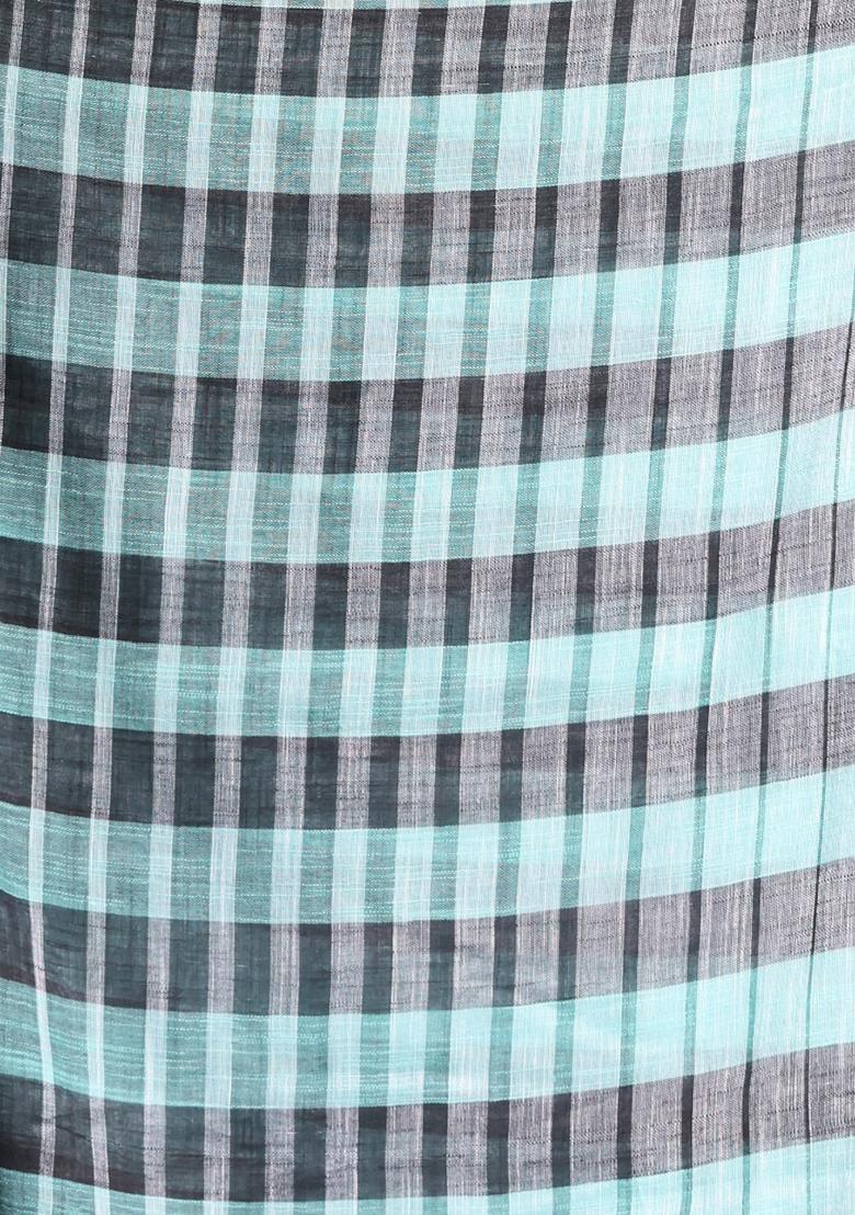 Sea Green Striped Pure Cotton Soft Saree Set