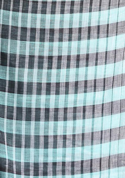 Sea Green Striped Pure Cotton Soft Saree Set