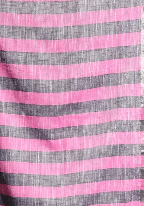 Pink Striped Pure Cotton Soft Saree Set