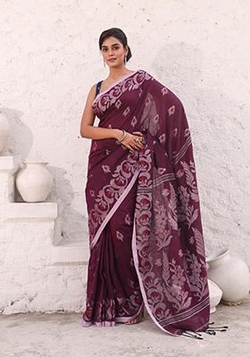 Purple Nakshi Soft Pure Cotton Saree Set