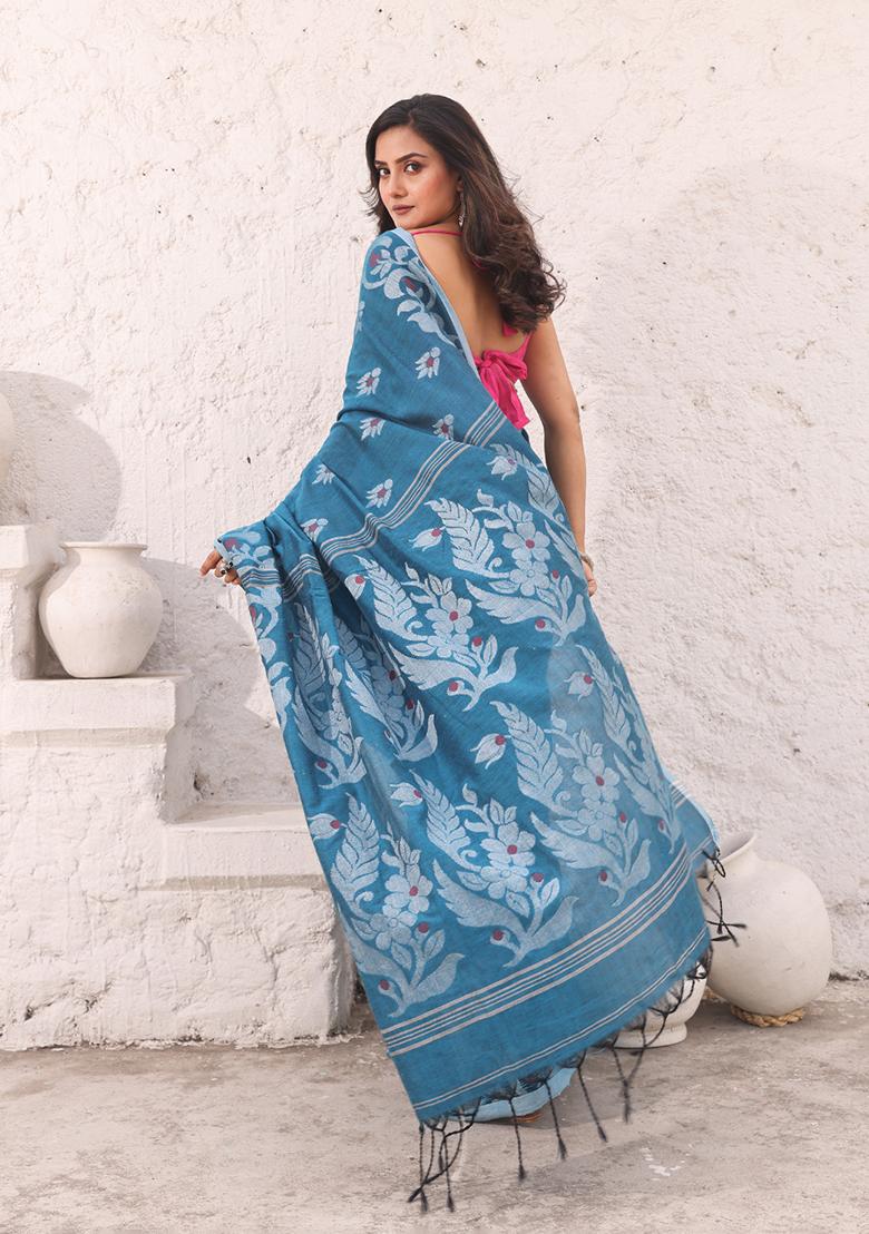 Teal Nakshi Soft Pure Cotton Saree Set