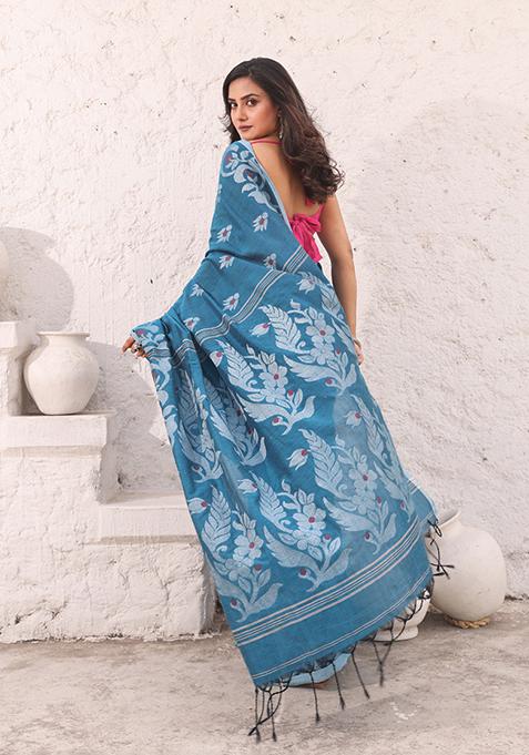 Teal Nakshi Soft Pure Cotton Saree Set