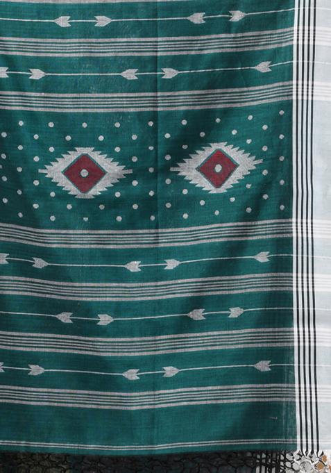 Teal Green Textured Soft Cotton Saree Set