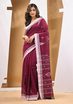 Magenta Textured Soft Cotton Saree Set