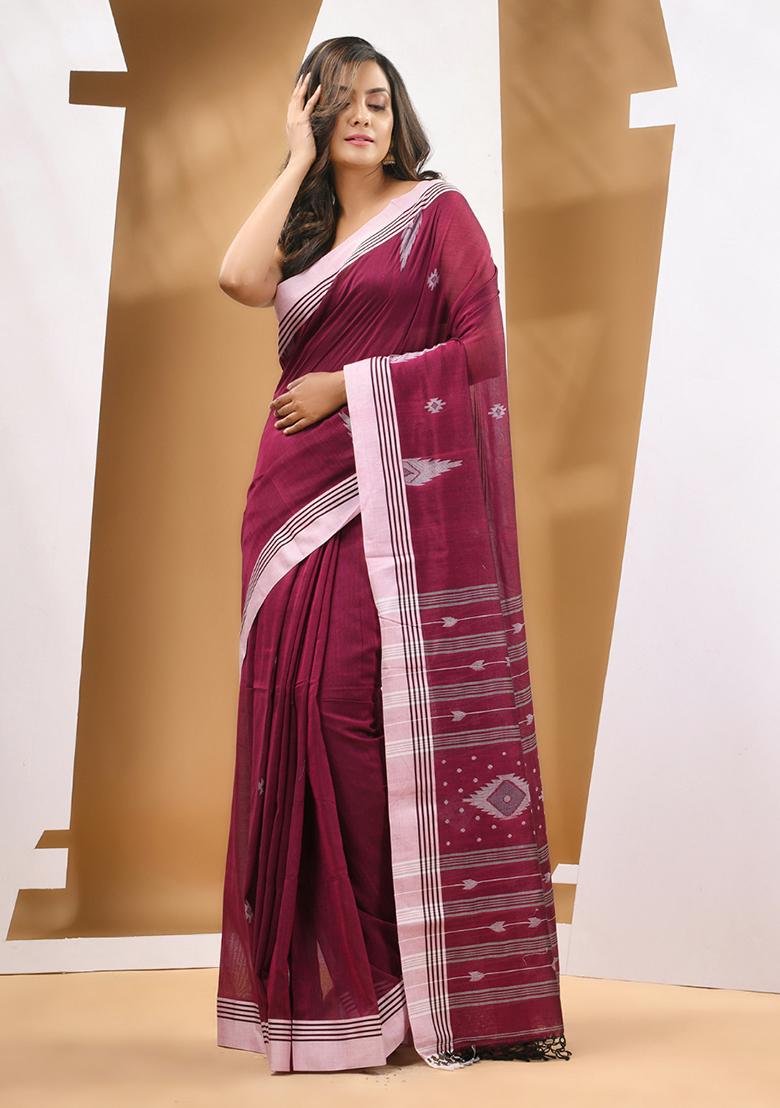 Magenta Textured Soft Cotton Saree Set