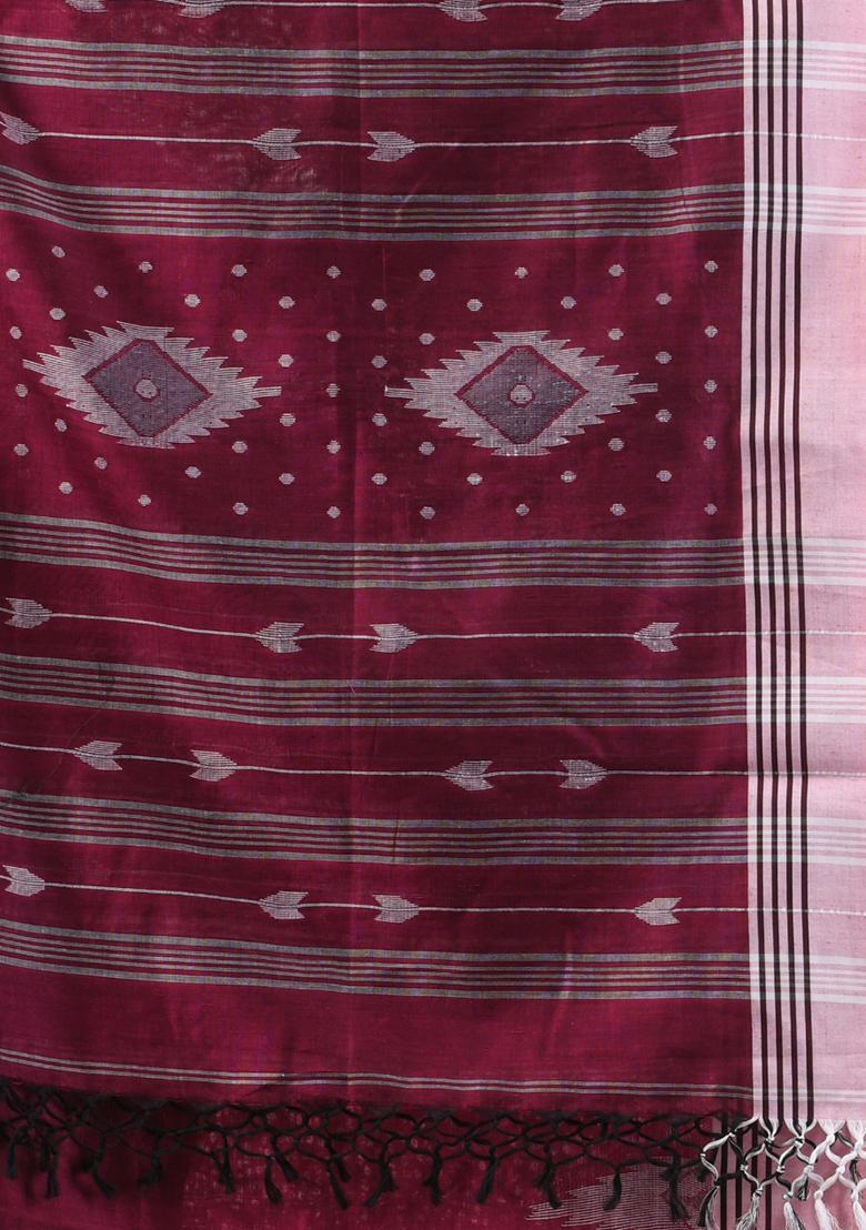 Magenta Textured Soft Cotton Saree Set