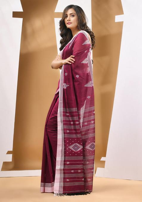 Magenta Textured Soft Cotton Saree Set