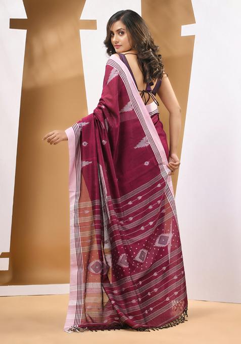 Magenta Textured Soft Cotton Saree Set