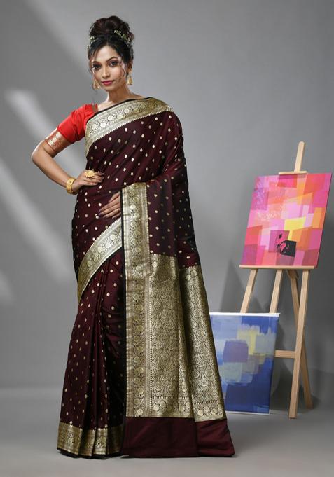 Creamy Peach Zari Woven Design Katan Silk Saree Set