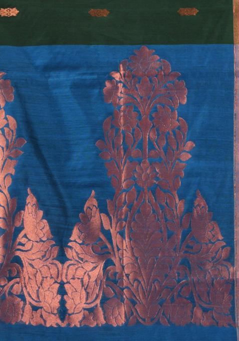 Green Textured Cotton Blend Saree Set