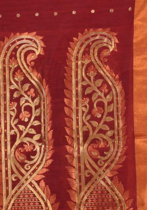 Maroon Zari Work Cotton Blend Saree Set