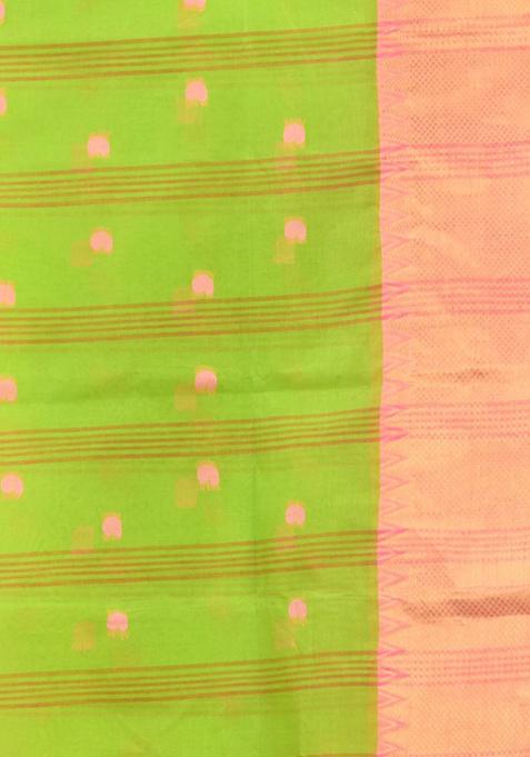 Parrot Green Zari Work Cotton Saree Set