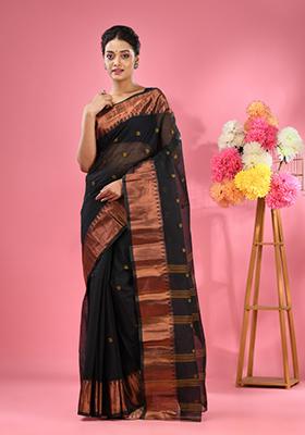 Black Zari Work Cotton Saree Set