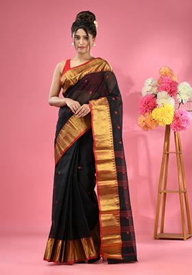 Black Zari Work Cotton Saree Set