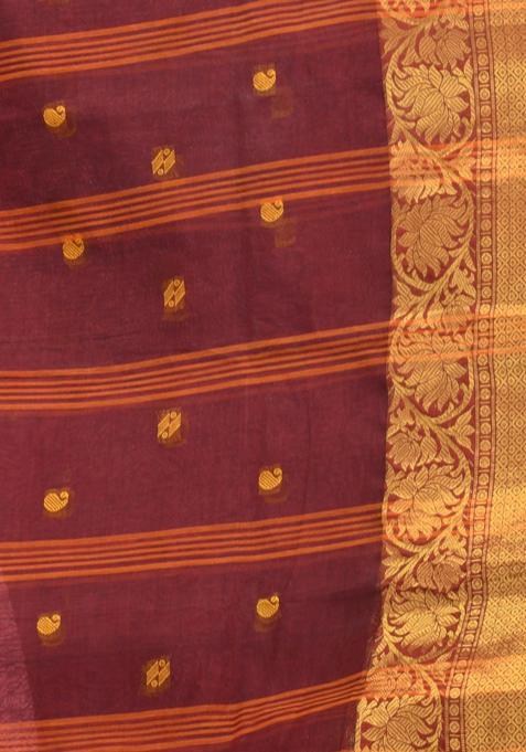 Maroon Zari Work Cotton Saree Set