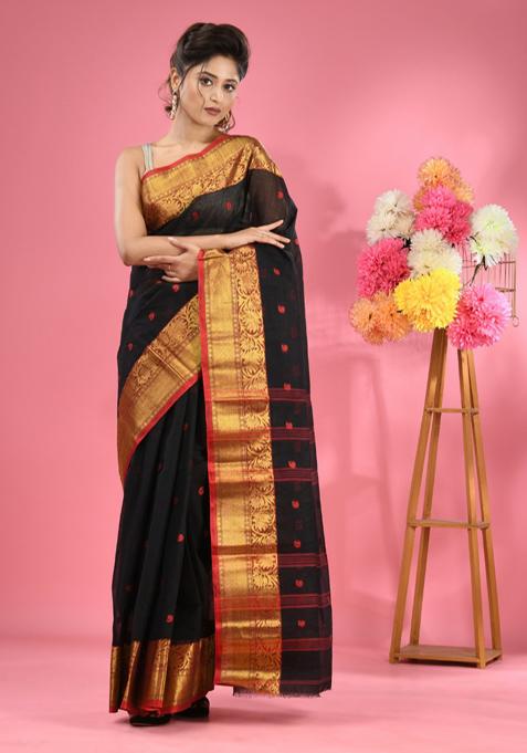 Black Zari Work Pure Cotton Saree Set