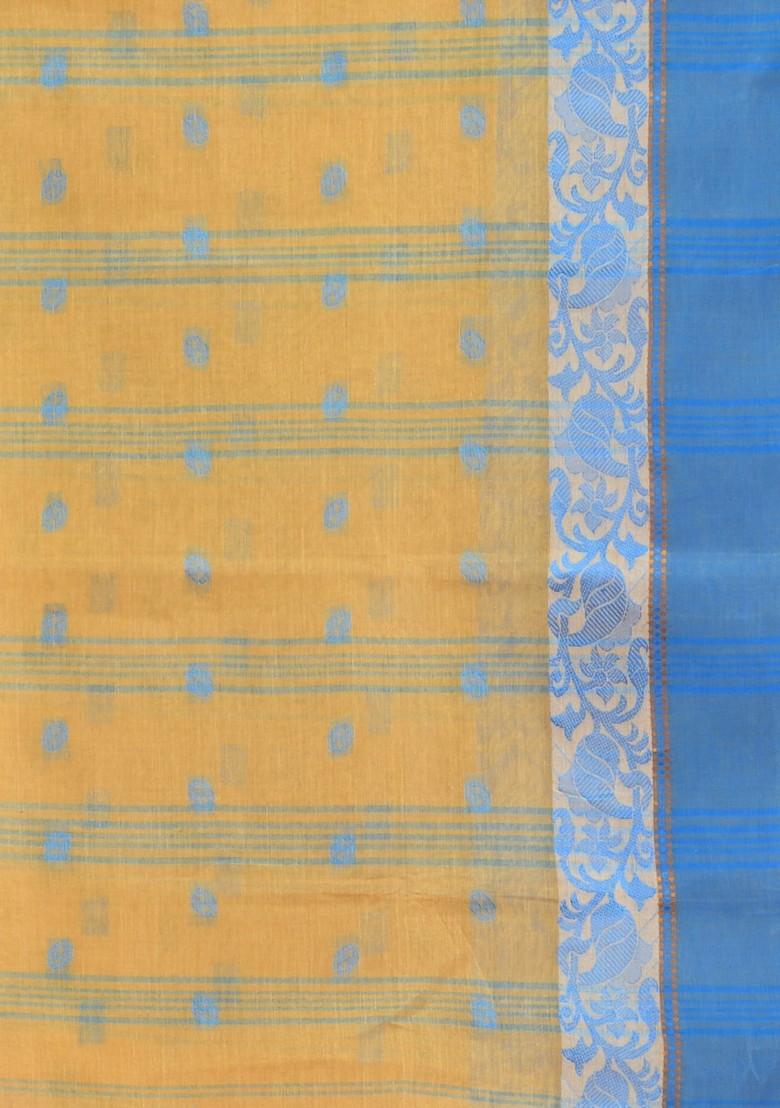 Light Beige Woven Work Cotton Saree Set