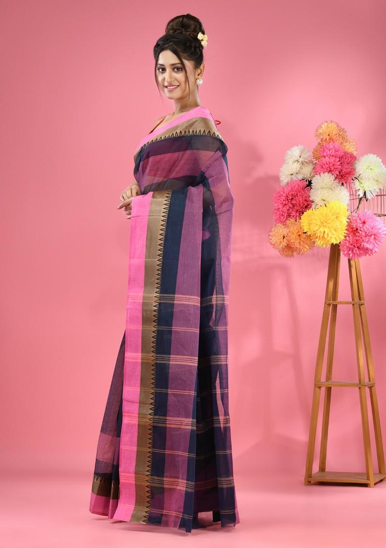 Blue Pure Cotton Saree Set - Indya