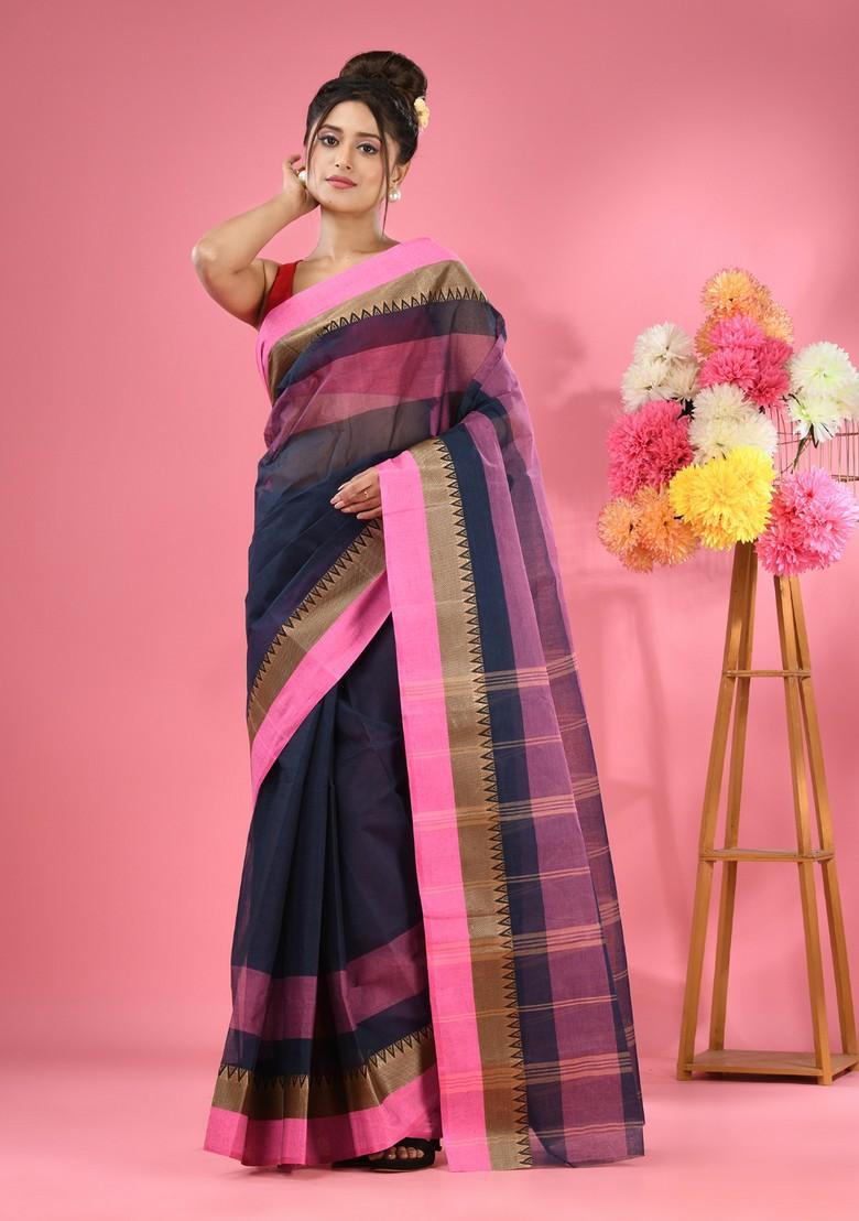 Blue Pure Cotton Saree Set