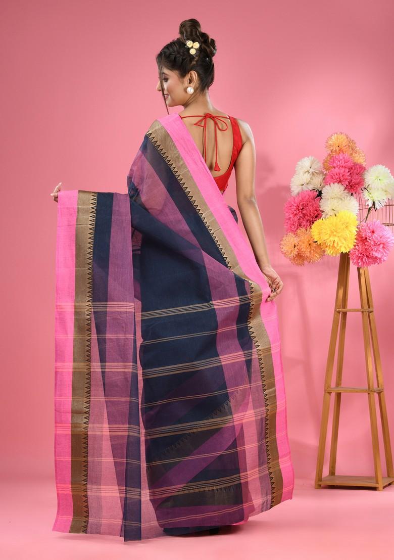 Blue Pure Cotton Saree Set - Indya