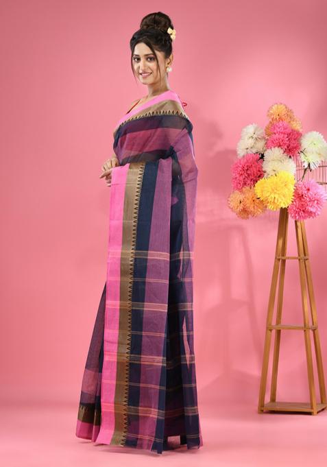 Blue Pure Cotton Saree Set