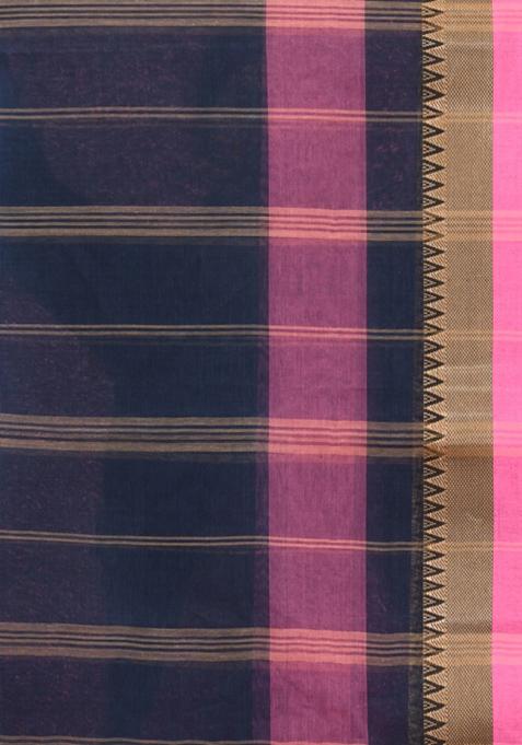 Blue Pure Cotton Saree Set