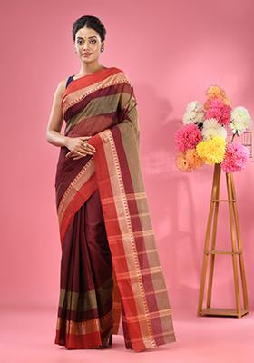 Maroon Pure Cotton Saree Set