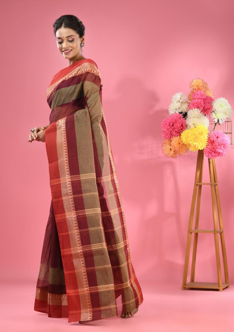 Maroon Pure Cotton Saree Set