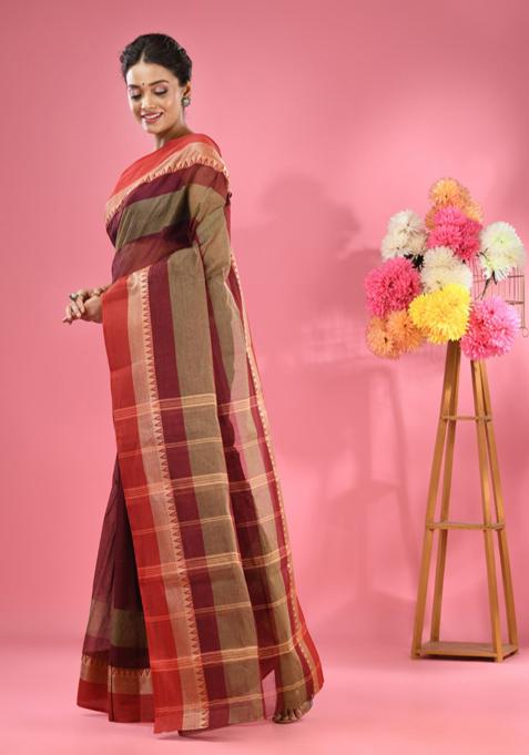 Maroon Pure Cotton Saree Set