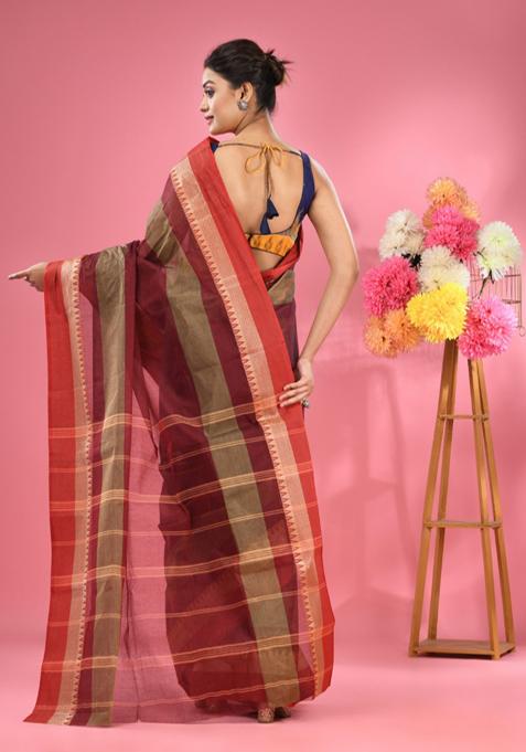 Maroon Pure Cotton Saree Set