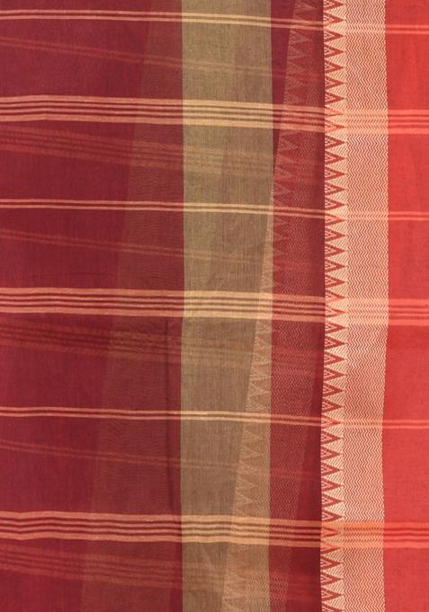 Maroon Pure Cotton Saree Set