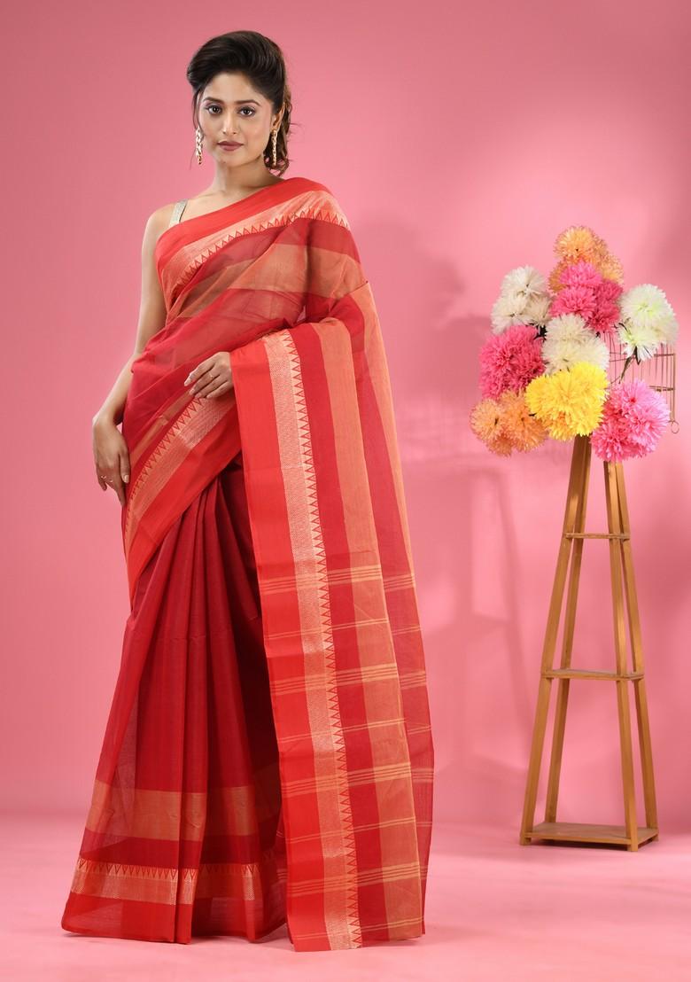 Red Pure Cotton Saree Set